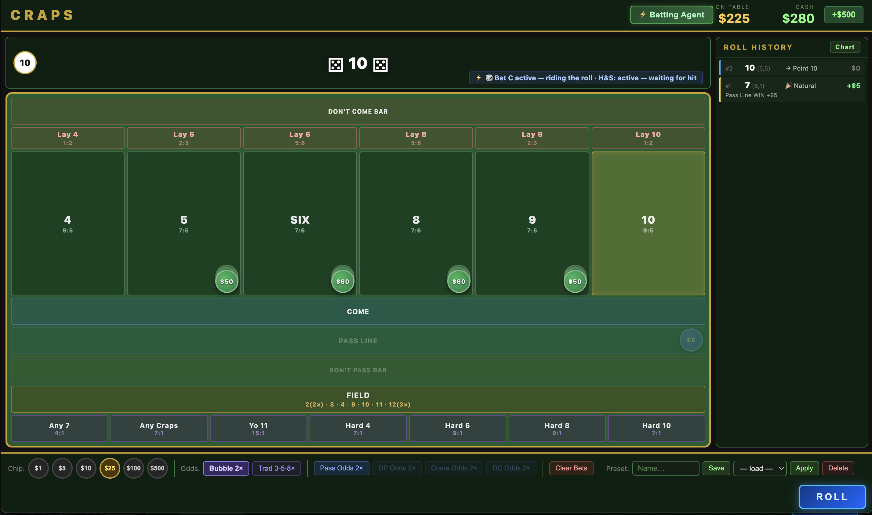 Craps Simulator screenshot